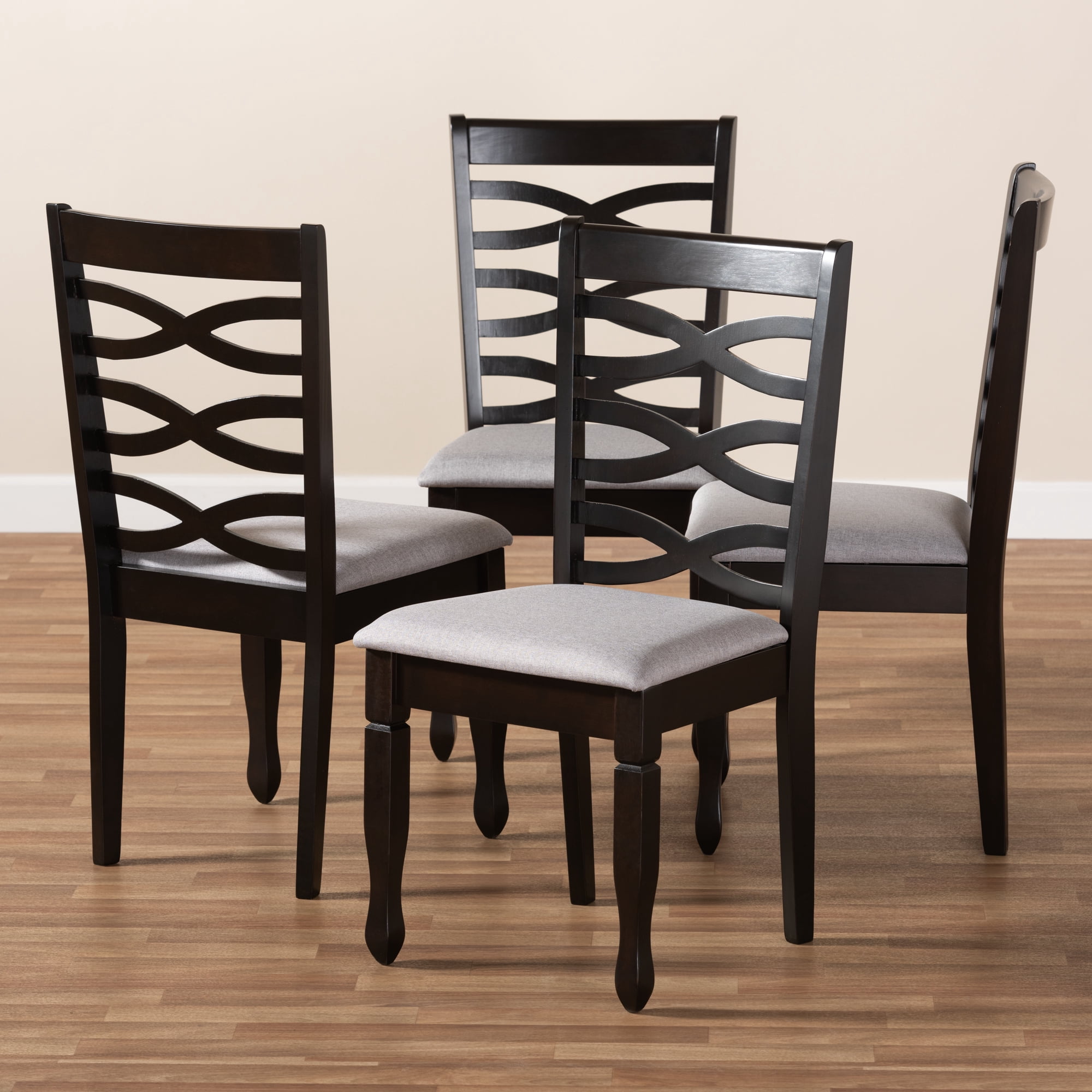 Baxton Studio Lanier Fabric and Wood Dining Chairs in Gray and Brown (Set of 4)