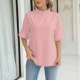 thumbnail image 2 of WCJM Women's Short Sleeve T-shirt Women Loose Fit Ruffled Short Sleeve Pullover Blouse Crewneck Cotton Linen Casual Top(Pink,S), 2 of 7