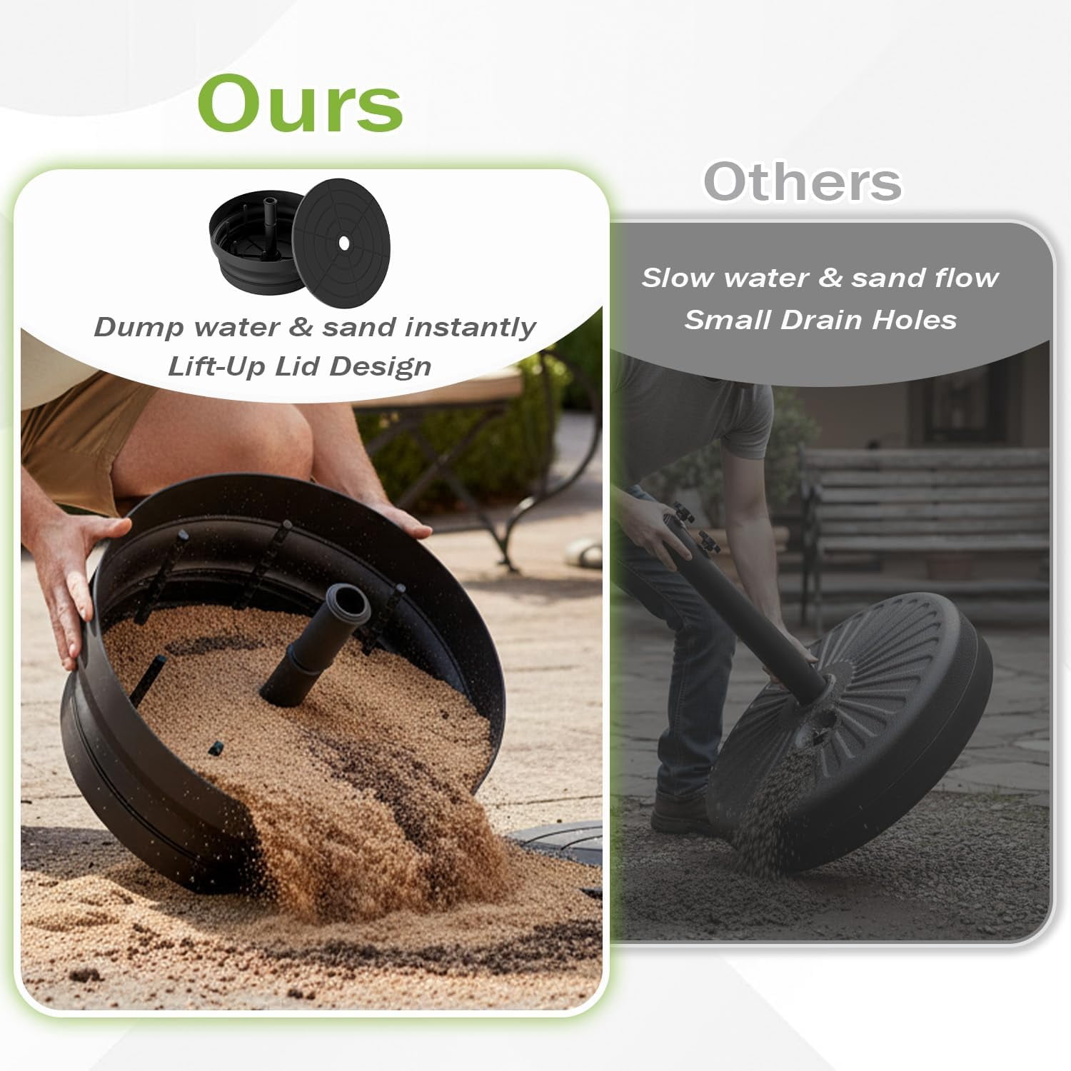 UPHYB 110lbs Outdoor Umbrella Base, Foldable Weighted Patio Umbrella Stands, HDPE Umbrella Base Suitable with 1.26''-1.89'' Pole Sizes, Heavy Duty water sand Base for Patio, Garden, Balcony