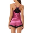 thumbnail image 3 of Conjunto de pijamas de satén para mujer INSPIRE CHIC, camisetas sin mangas con tirantes tipo racerback y pantalones cortos con encaje, conjuntos de lounge de seda XL en rosa, 3 of 6