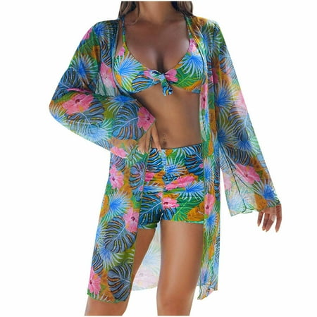 Pink Women Sexy Hawaiian Seamless Triangle Two Piece with Slit Top Sets Top Swimwear Bikini Tankini Kimono Coverups Shorts Sets for Women Beach Matching Brunch Top XL