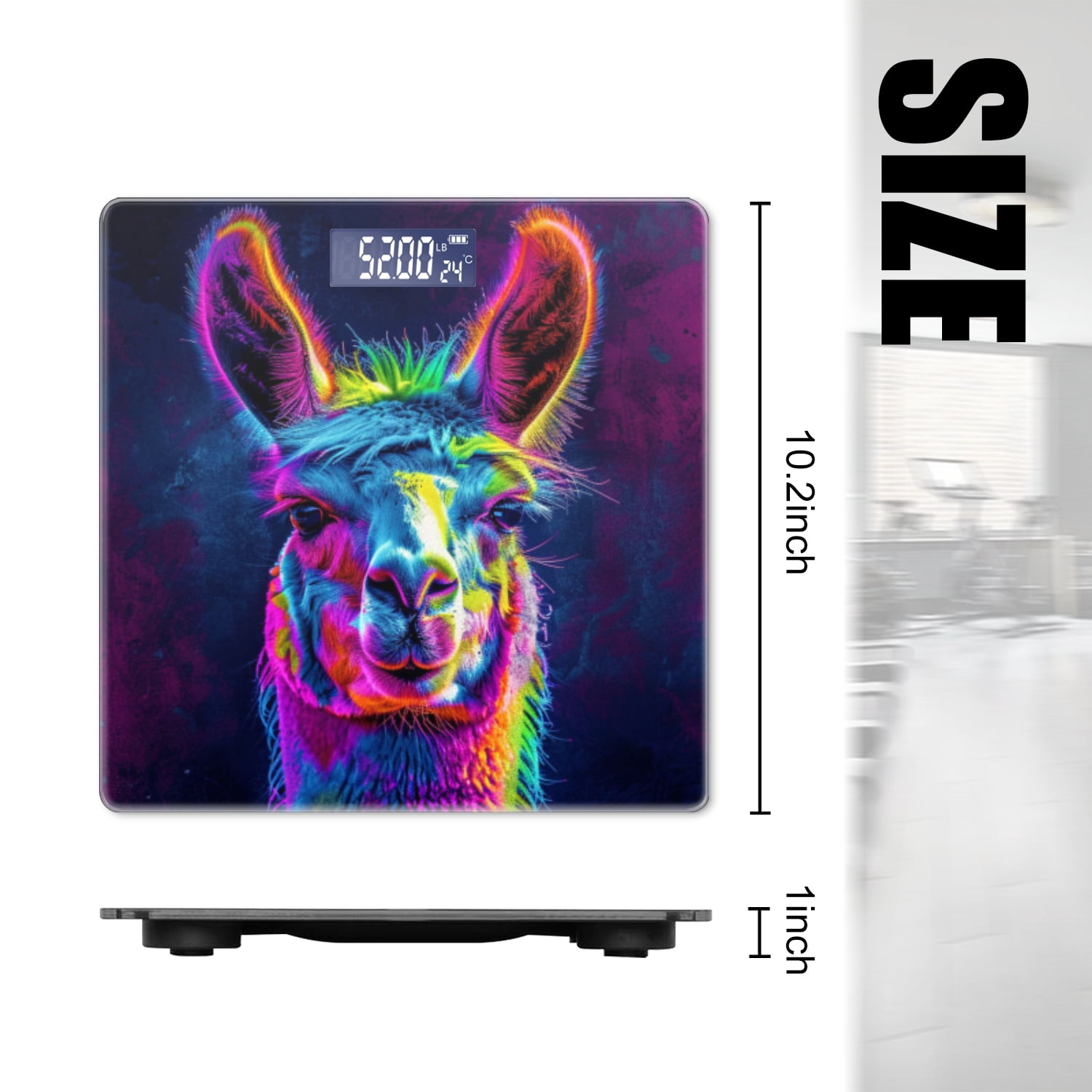 High Precision Body Weight Scale Smart Bathroom Scales with Large LCD Display(400lbs),Decorative for Bedroom-Llama Portrait With Rainbow Colors
