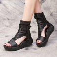 thumbnail image 4 of Hot 2023 New Summer Black Women Leather Sandals Cool Boots Platform Shoes Wedges Sandals Women Shoes Fashion Outdoor Sandals35, 4 of 4