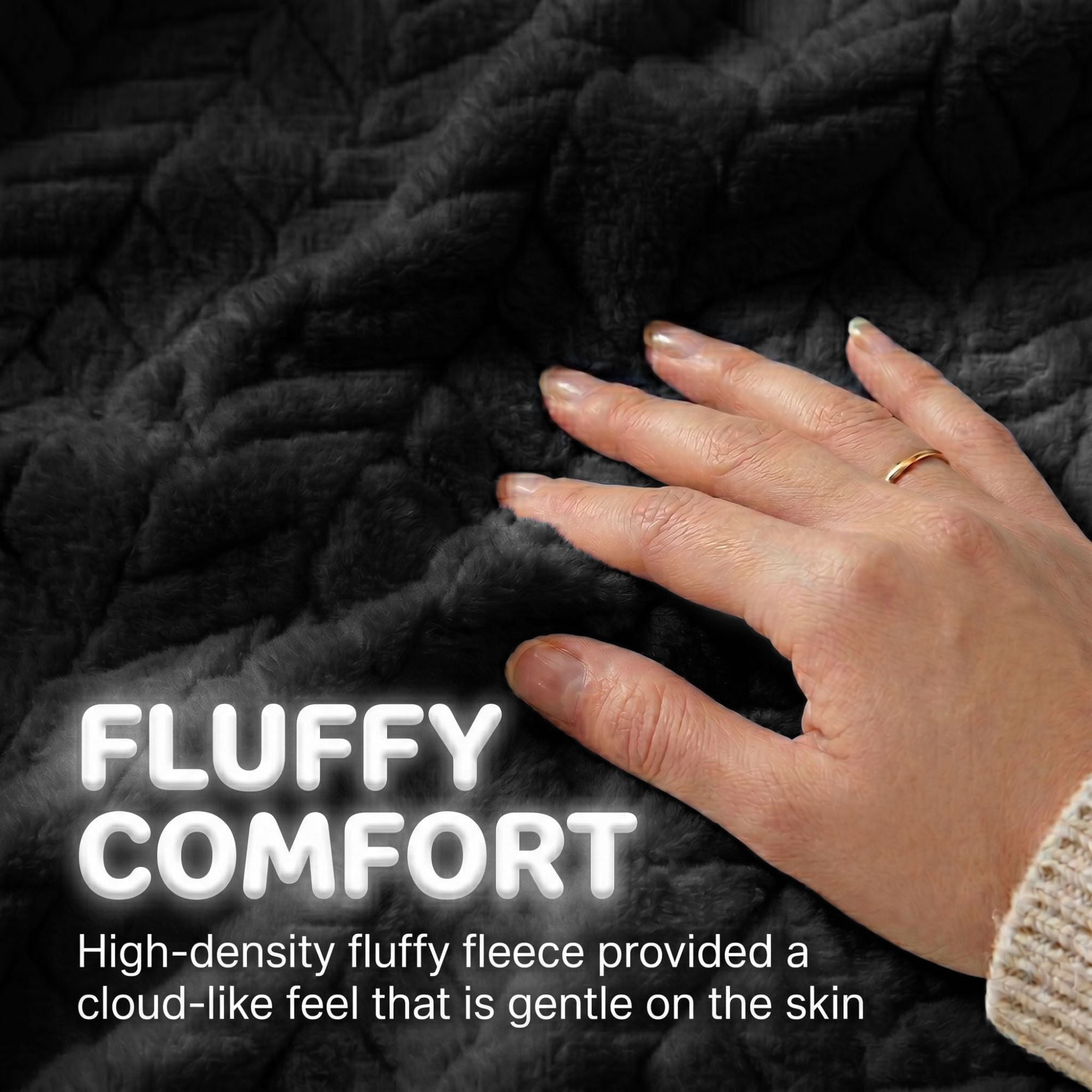 Superior Hope Herringbone Fluffy Fleece Blanket, Twin Size, Black