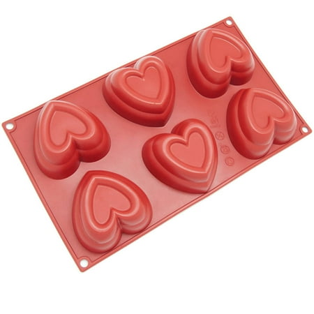 Freshware 6-Cavity Double Heart Silicone Mold for Muffin, Soap, Cupcake, Cheesecake, Pudding and Jello, SL-125RD