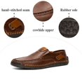 thumbnail image 2 of Men's Loafers Leather Hand-stitched Casual Shoes Non-slip Wear-resistant Flat Bottom Breathable Outdoor Shoes Brown 8.5 US, 2 of 7