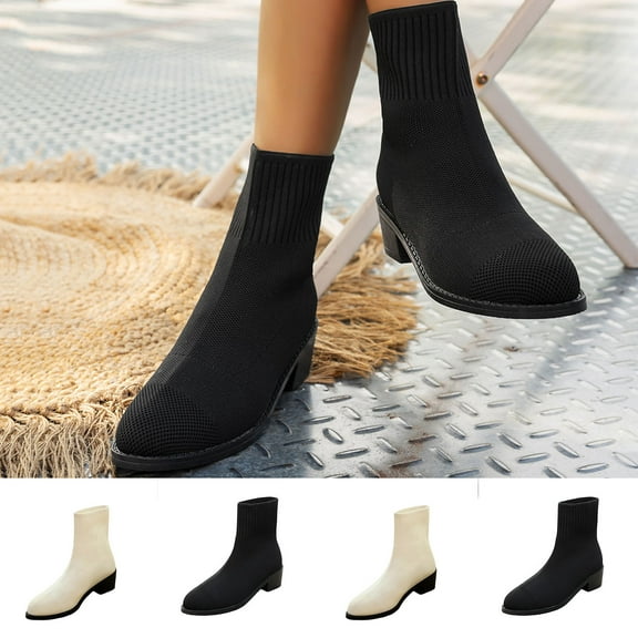 Ankle Boots for Women Fall Winter Casual Dressy Versatile Thick-Soled Chunky Heels Comfortable Pointy Toe Short Boots
