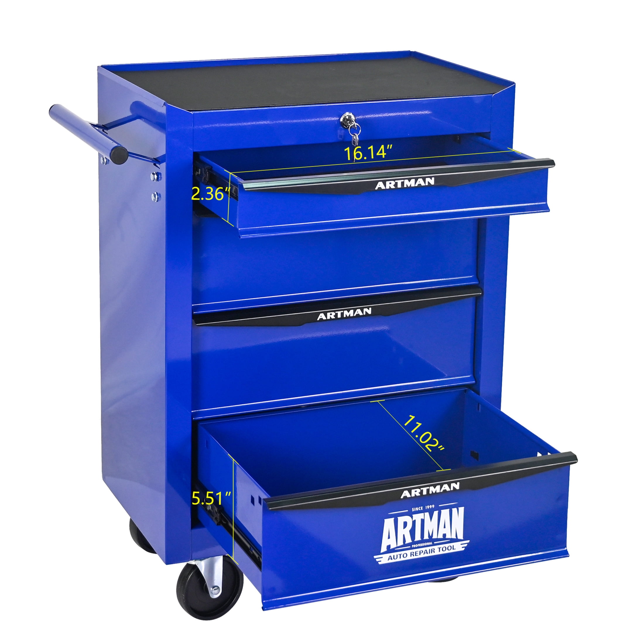 Noble House 4-Drawer Mobile Steel Tool Organizer with Key Lock, Ball Bearing Slide Storage Cabinet Box, Blue