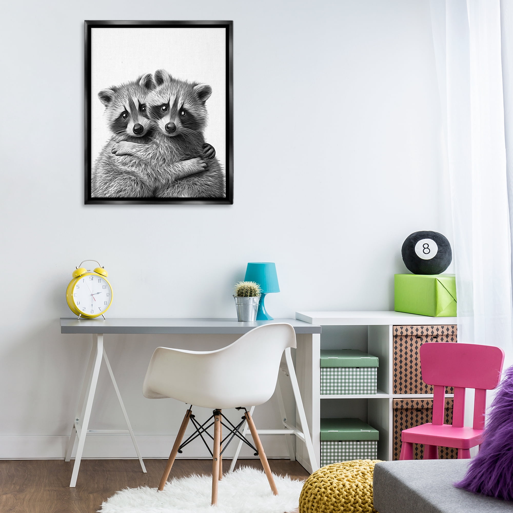 Stupell Industries Two Hugging Raccoons Animals & Insects Painting Black Floater Framed Art Print Wall Art, 25 x 31