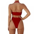 thumbnail image 4 of Women's Hollow Bikini Sexy Solid Color One-piece, Red M, 4 of 7