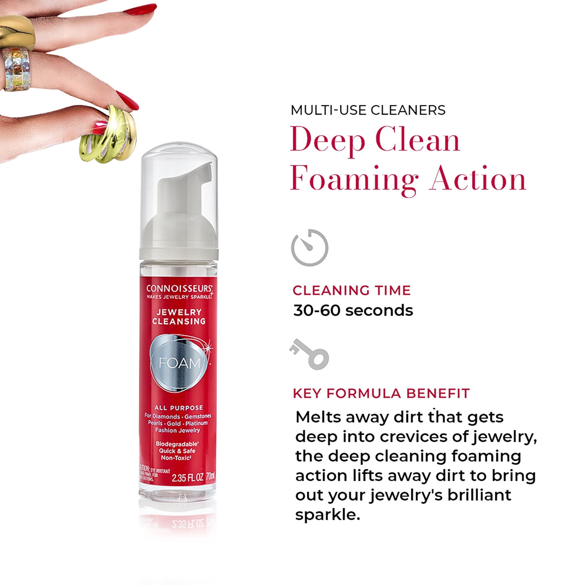 Connoisseurs All-Purpose Jewelry Cleansing Foam and Brush, 4.7 fl oz, 2 Pack