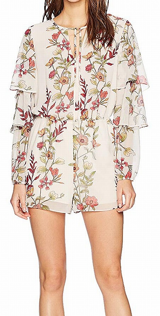 GUESS GUESS Womens Ivory Short Length Ruffled Tie In Front Floral