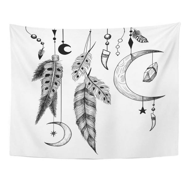 Zealgned Mystic Mystical With Feathers Beads Moon Stars Crystals And Claws Hipster Wall Art Hanging Tapestry Home Decor For Living Room Bedroom Dorm 51x60 Inch Walmart Com Walmart Com