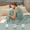 thumbnail image 3 of U by Bedsure Blankets Queen Size for Bed, Wider Striped Cute Large Fleece Throws for Girls,Sage Green，90x90 inches, 3 of 6