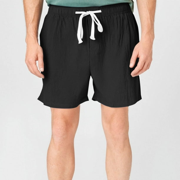 pstuiky Pantalones cortos de entrenamiento para hombre, Pantalones cortos casuales de lino con bolsillo y cintura elástica para hombre, de color liso Pantalones cortos cargo