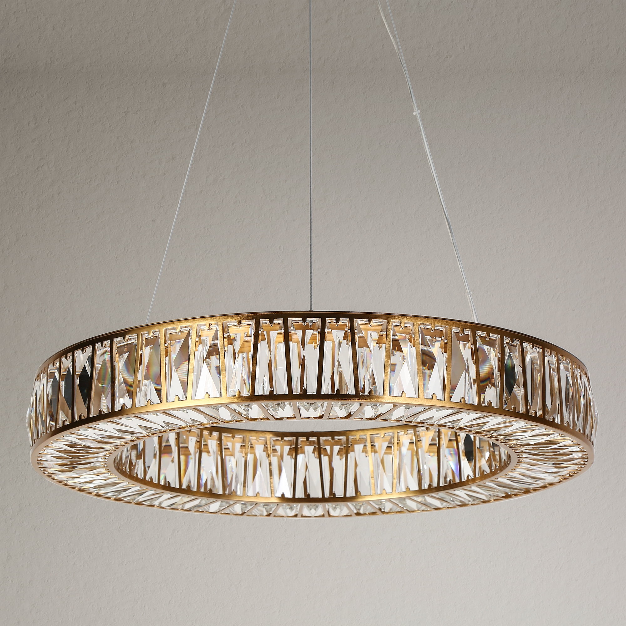 LNC Laycantonic 1 -Light Polished Brass Glam Integrated LED Crystal For Use in Bedrooms, Dining Rooms, Foyers, Kitchens, Living Rooms Chandelier