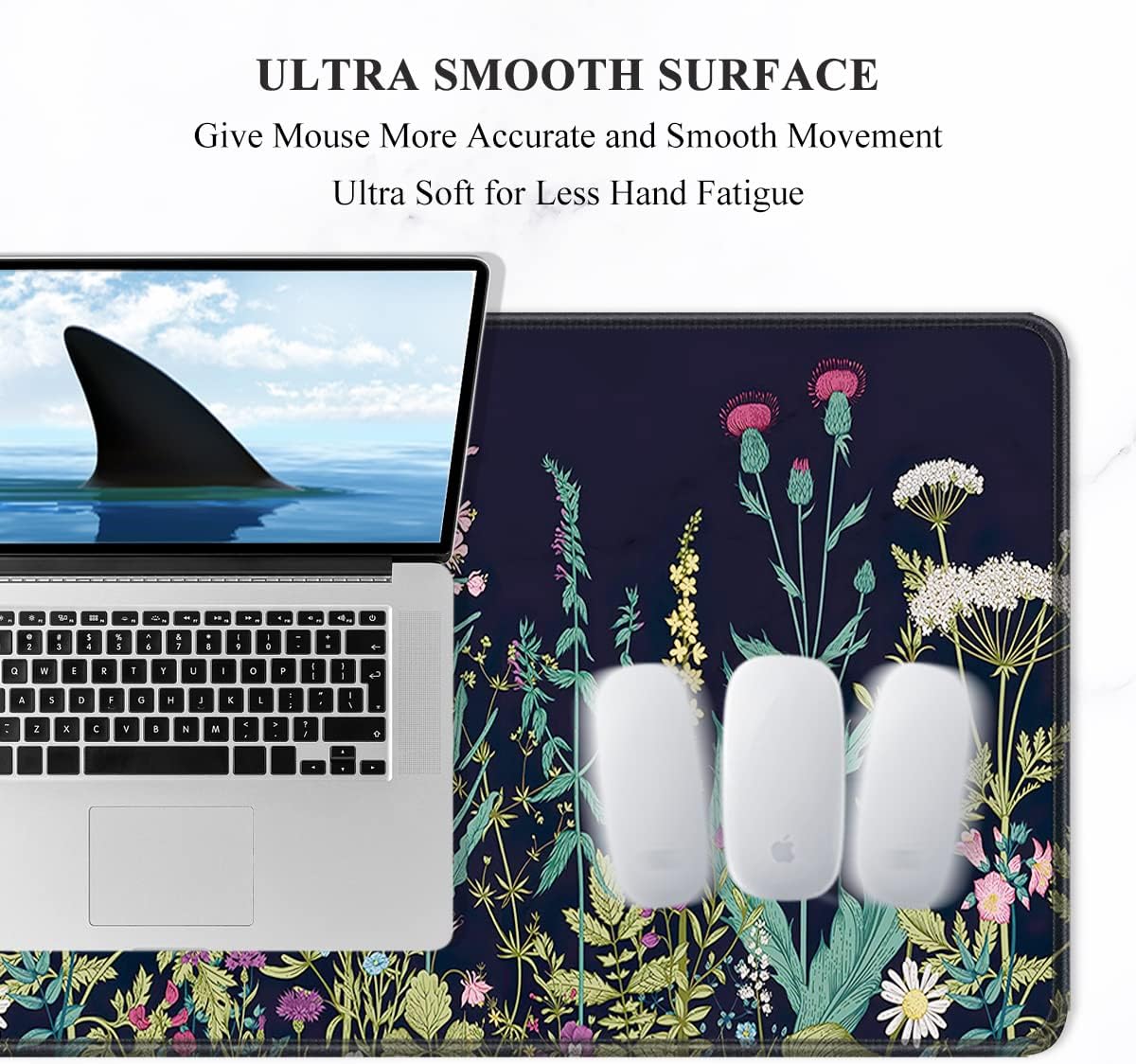 Desk Pad, XL Extended Large Gaming Mouse Pad 31.5 x 11.8 Inch, Waterproof Mousepad with Stitched Edges, Non-Slip Computer Keyboard Laptop Mat for Women Men Office Work, Silent Night Flowers