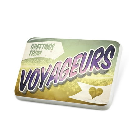 Porcelein Pin Greetings from Voyageurs, Vintage Postcard Lapel Badge – NEONBLOND