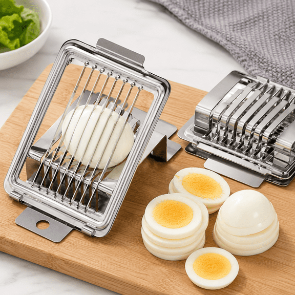 Stainless Steel Egg Slicer Cutter for Boiled Eggs Mushroom Tomato Strawberry Soft Fruit Vegetable Chopper Manual Kitchen Slicing Tool Dishwasher Safe Easy Clean Silver