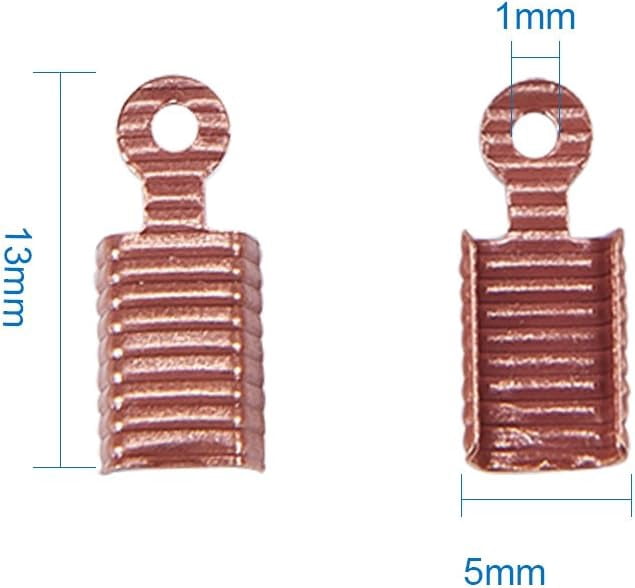 1000 PCS Red Copper Color Brass Cord Ends Folding Crimp Ends Fold Over Crimp Cord Tips/Ends Terminators End Jewelry Findings Tips for Leather diy