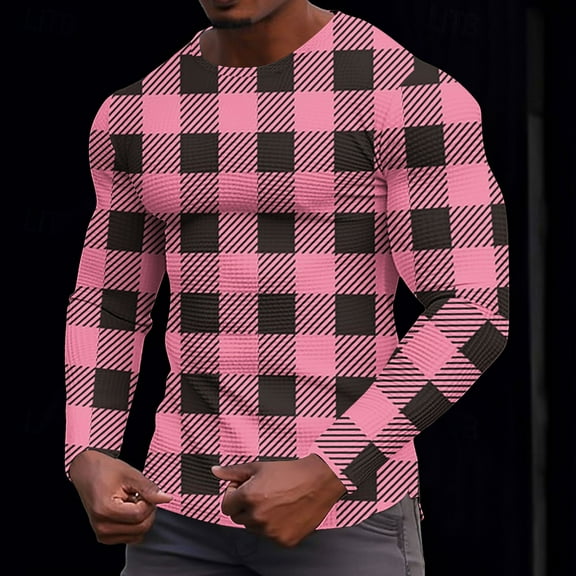 DAFPZW Mens Cotton Knit Tops Thermal Long Sleeve Tee Shirts Striped Color Block Boyfriend Birthday Plus Size Tops