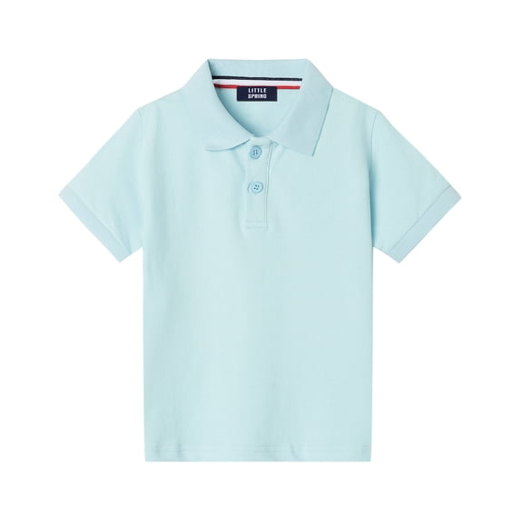 LittleSpring Short Sleeve Polo Shirt Boys Collared T-Shirt Size 10 Tween Kids Cotton Tee Sky Blue School Uniforms Golf Shirts Summer