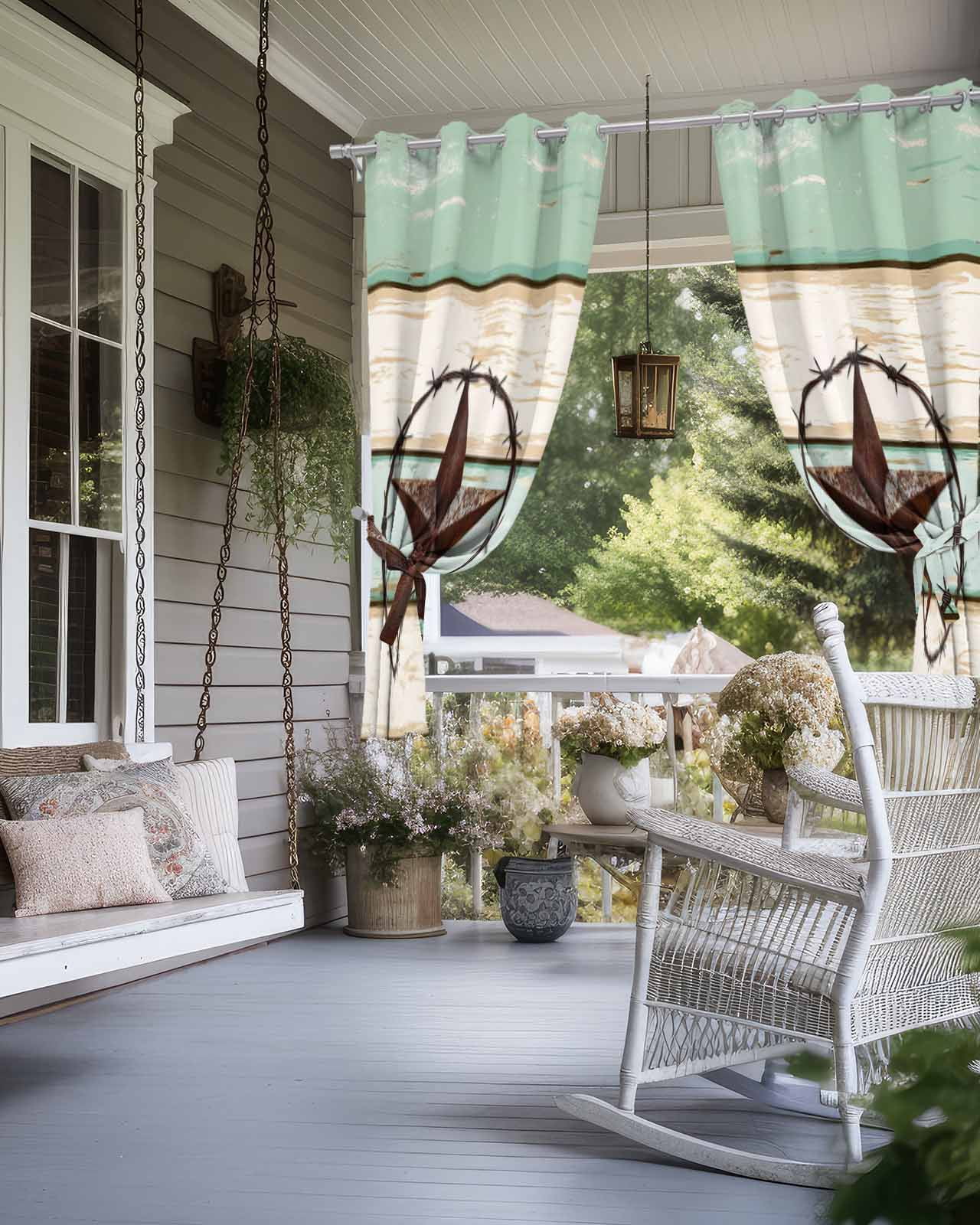 nqOlkjepod Outdoor Curtains for Patio Waterproof, Beige Sage Green Texas Star Outdoor Privacy Panels Grommet, Vintage Stars Wooden Blackout Outside Curtains for Porch/Cabana/Pergola 54"x84", 1 Panel