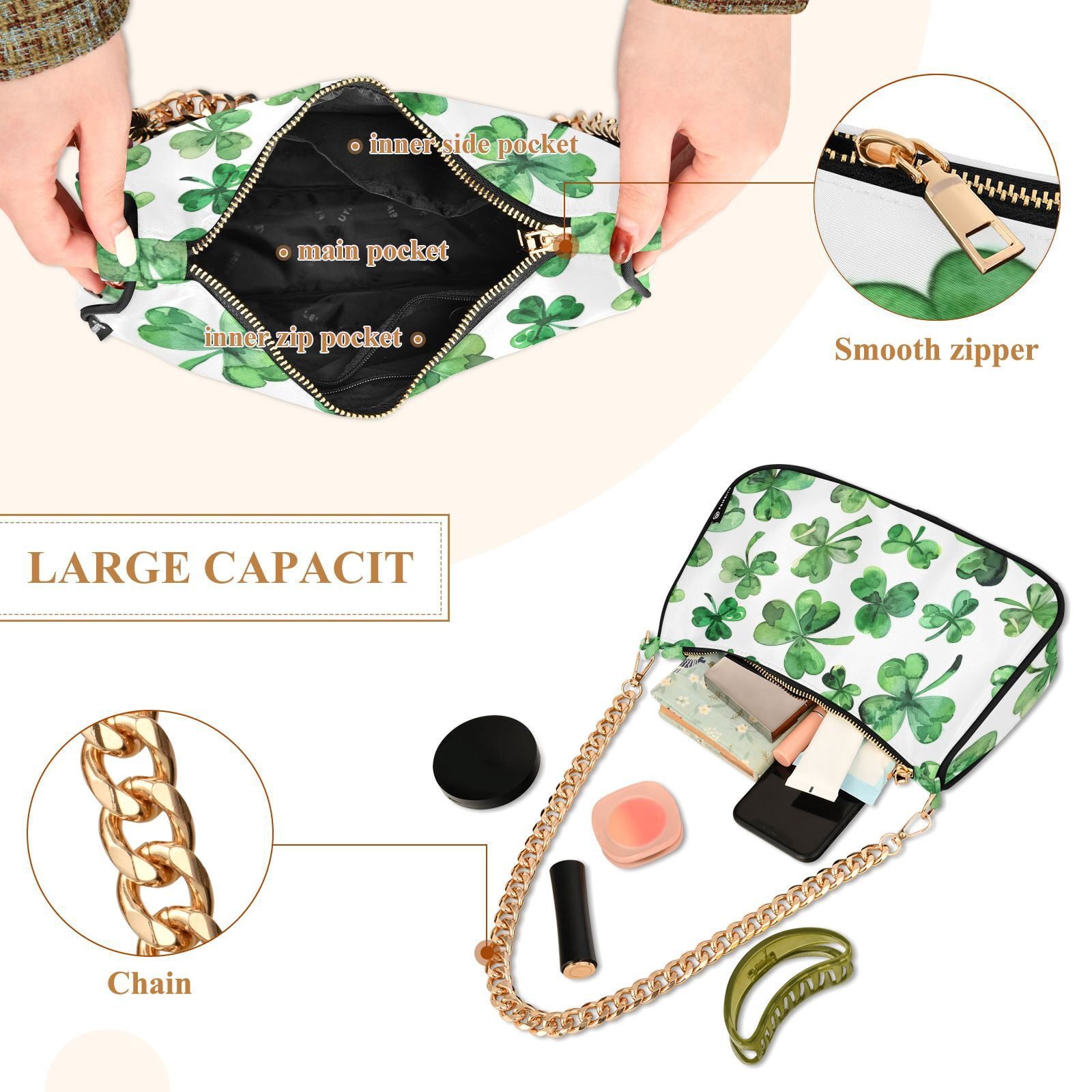 St PatrickWomen Small Shoulder Bag Crossbody Tote Hobo Bags Purse Clutch Handbags with Chain Strap for Women