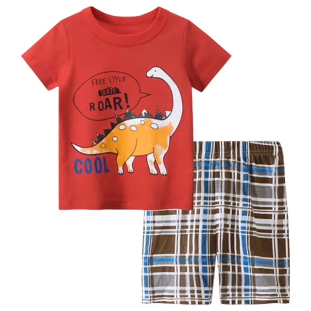 TTUHYWXI Ensemble T-Shirt à Manches Courtes d'Été en Coton et Short pour Garçon Tout-Petit (Rouge-1, 3-4 Ans)