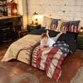 thumbnail image 4 of Manfei Retro Manuscript Twin Bedding, Vintage US Flag Bedding Comforter Set, Red White Blue, Black Reversible 7 Pieces, 4 of 6