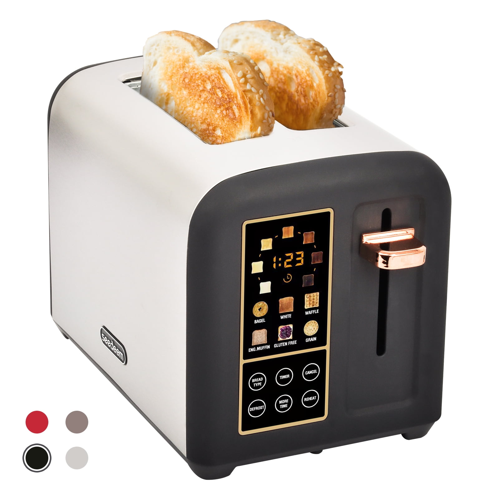 SEEDEEM Toaster 2 Slice, Stainless Steel Bread Toaster with Colorful LCD Display, 7 Bread Shade Settings, 14 Wide Slots Toaster