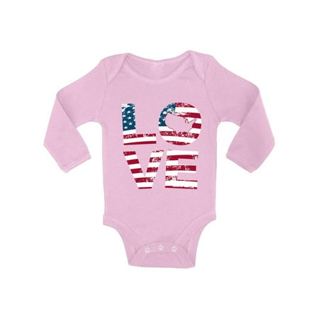 

Awkward Styles Baby Love American Flag Graphic Baby Long Sleeve Bodysuits Tops USA Flag Stars and Stripes Patriotic Gift