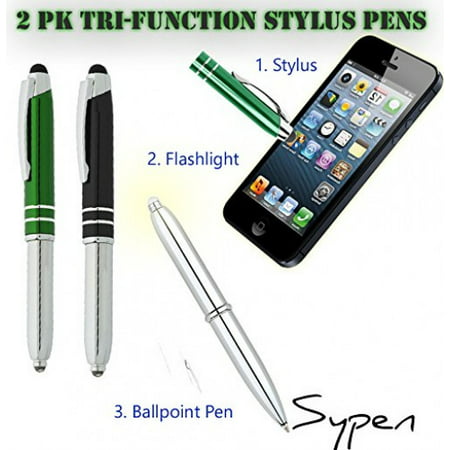 2 Pack Tri-function Stylus Ballpoint Flashlight Capacitive Styli Pen For Any Touchscreen iPhone, iPad, Tablet & Android Devices