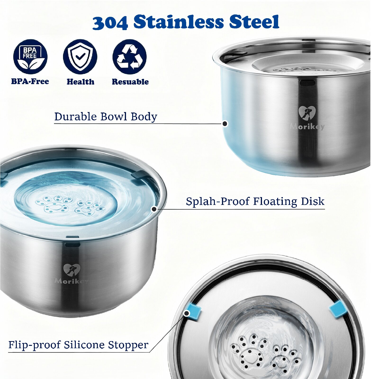 4.5L/152oz Slow Drinking Dog Water Bowl,Splash Proof Slow Feeder Bowl for Sloppy Messy Drinkers,Stainless Steel Pet Water Dispenser with Floating Disk,Spill Proof & Dishwasher Safe