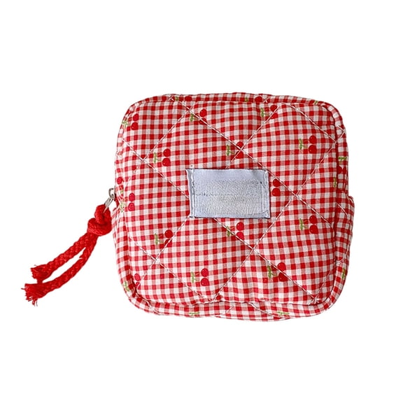 VENTORA Quilted Cotton Sanitary Napkin Storage Pouch, Portable Zipper Tampon Holder Cute Mini Makeup Organizer Bag for Travel School Daily Use Red