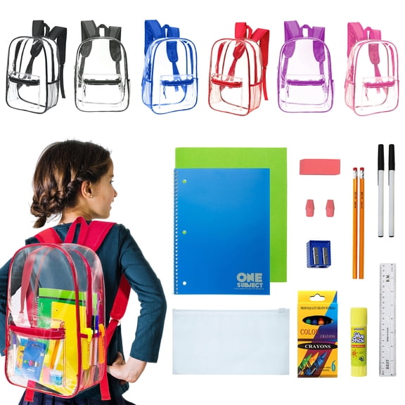 Moda West 17 Inch Bulk Backpacks with School Supply Kit - Case of 12 Wholesale Backpacks Assorted Colors