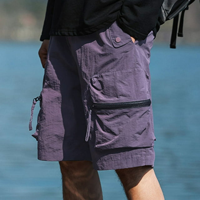 Men's Summer Casual Solid Color Portable Fashion Pockets Drawstring Elastic Waist Zipper Comfortable Shorts Cargo Pant