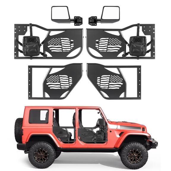 VEVOR Jeep Tube Doors, 4-Door, Compatible with 2007-2018 Jeep Wrangler JK Unlimited, Steel Off Road Front & Rear Tubular Half Doors with DOT Certified Side View Mirrors, Storage Bag and Rubber Pads