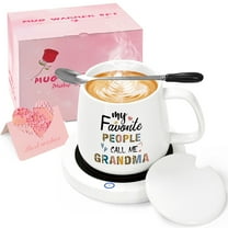 Gifts for Grandma - My Favorite People Call Me Grandma Coffee Mugs Warmer Set, Auto Shut Off Smart Coaster, Grandma Gifts, Natubeau White 14 fl oz Mugs Smart Warmer