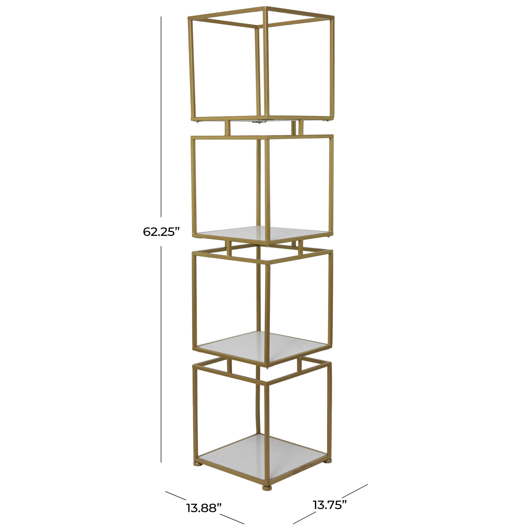 DecMode 14" x 62" Gold Metal Cube 4-Tier Shelving Unit with 4 Marble Shelves, 1-Piece