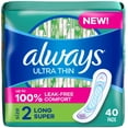thumbnail image 1 of Always Ultra Thin Feminine Pads without Wings for Women, Size 2, Long Super Absorbency, Unscented, 1 of 9