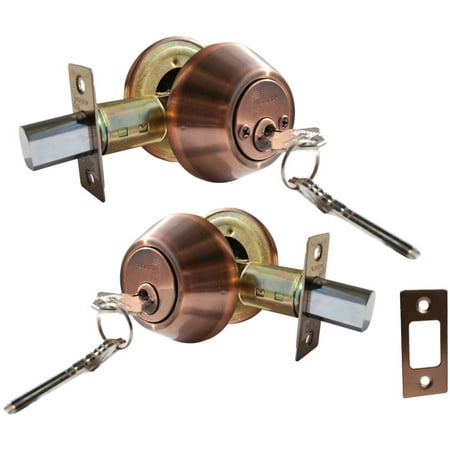 Constructor Deadbolt Entry Door Lock Set with Double Cylinder Antique Copper (Best Double Cylinder Deadbolt Locks)