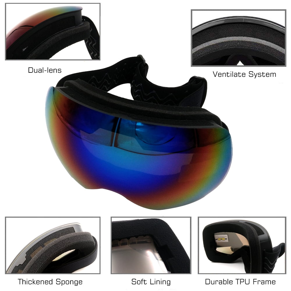 Ski Goggles Anti-fog Double lens UV400 Snowboard Goggles TPU Frame Snow Goggles