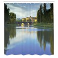 thumbnail image 3 of Ambesonne Nature Shower Curtain, River Bridge Town Trees, 69"Wx84"L, Green Blue, 3 of 5