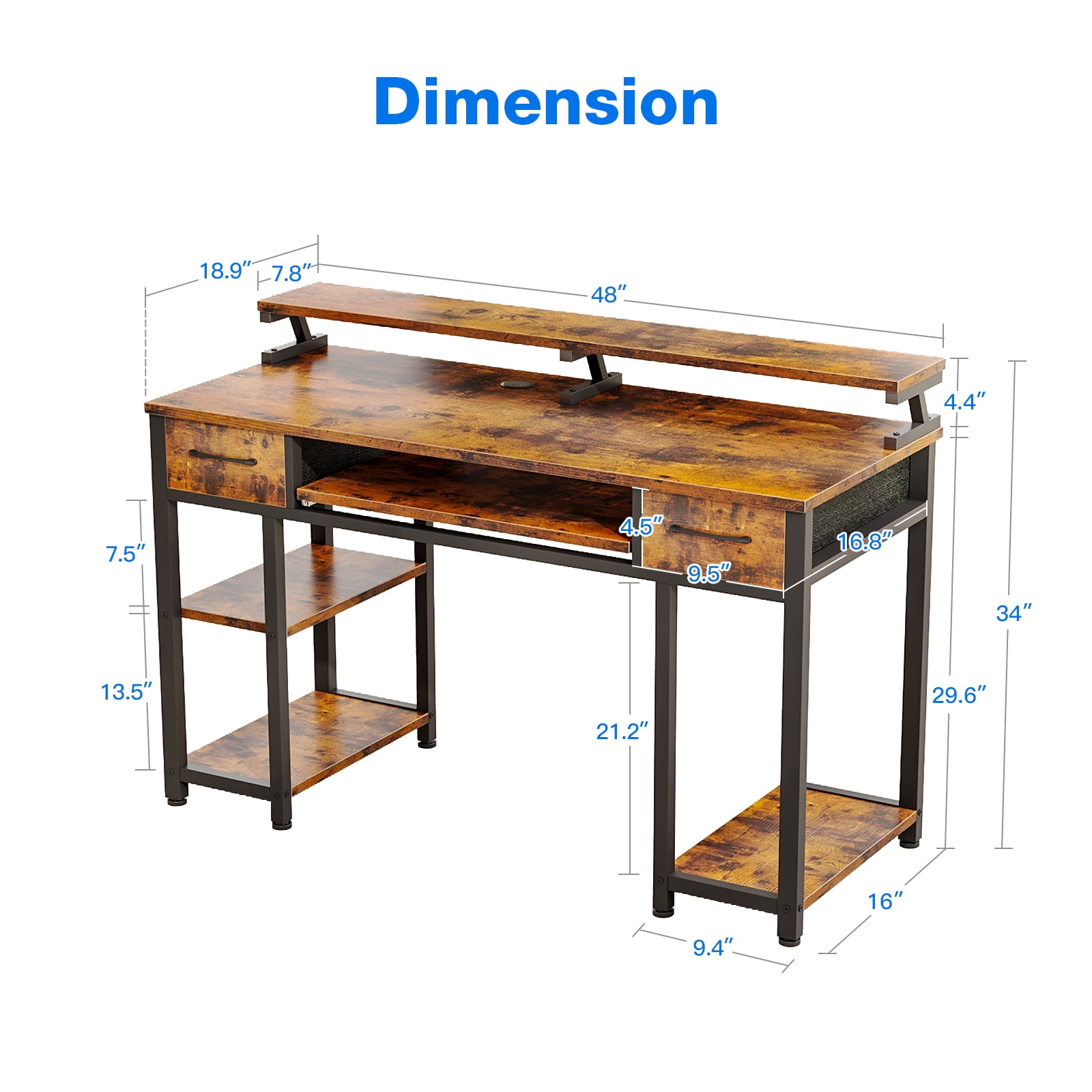 IFANNY 48 Inch Computer Desk with Bookshelf, Reversible Study Writing Desk  with Storage Shelves & CPU Stand, Compact Office Desks & Workstations