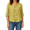 thumbnail image 6 of Qulqfy Floral Print Summer Shirts Cotton Linen Crew Neck Casual 3/4 Length Sleeve Button Down Yellow Spring Tops for Women Trendy Summer XXXL, 6 of 7