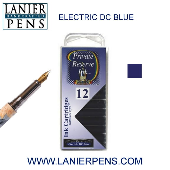 Private Reserve Ink 12 Pack Universal Size Fountain Pen Cartridge - Electric DC Blue (PR-C37)