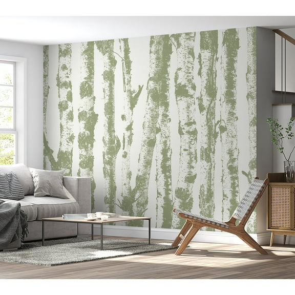Landscape Wallpaper Wall Mural - Group of Birches Sage