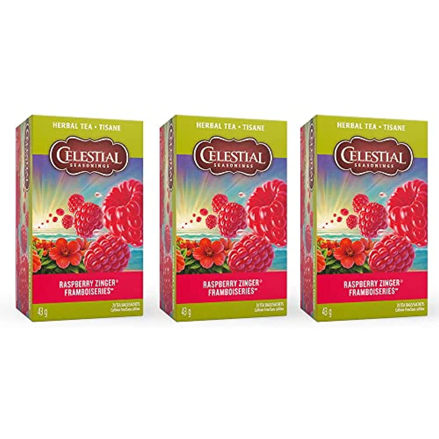 Celestial Seasonings Herbal Tea, Raspberry Zinger, 20 Count (Pack Of 3)