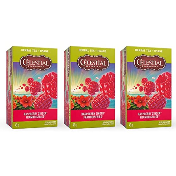 Celestial Seasonings Herbal Tea, Raspberry Zinger, 20 Count (Pack Of 3